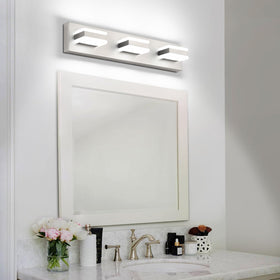 SOLFART brushed nickel bathroom light with durable aluminum frame resists moisture.