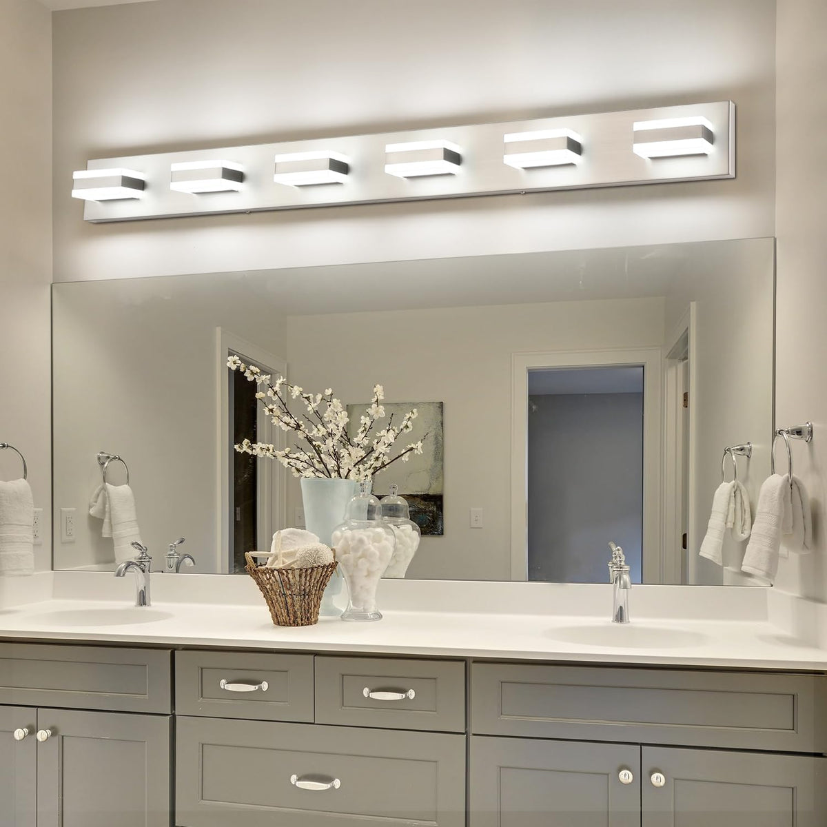 SOLFART brushed nickel wall-mount bathroom light for modern spaces.