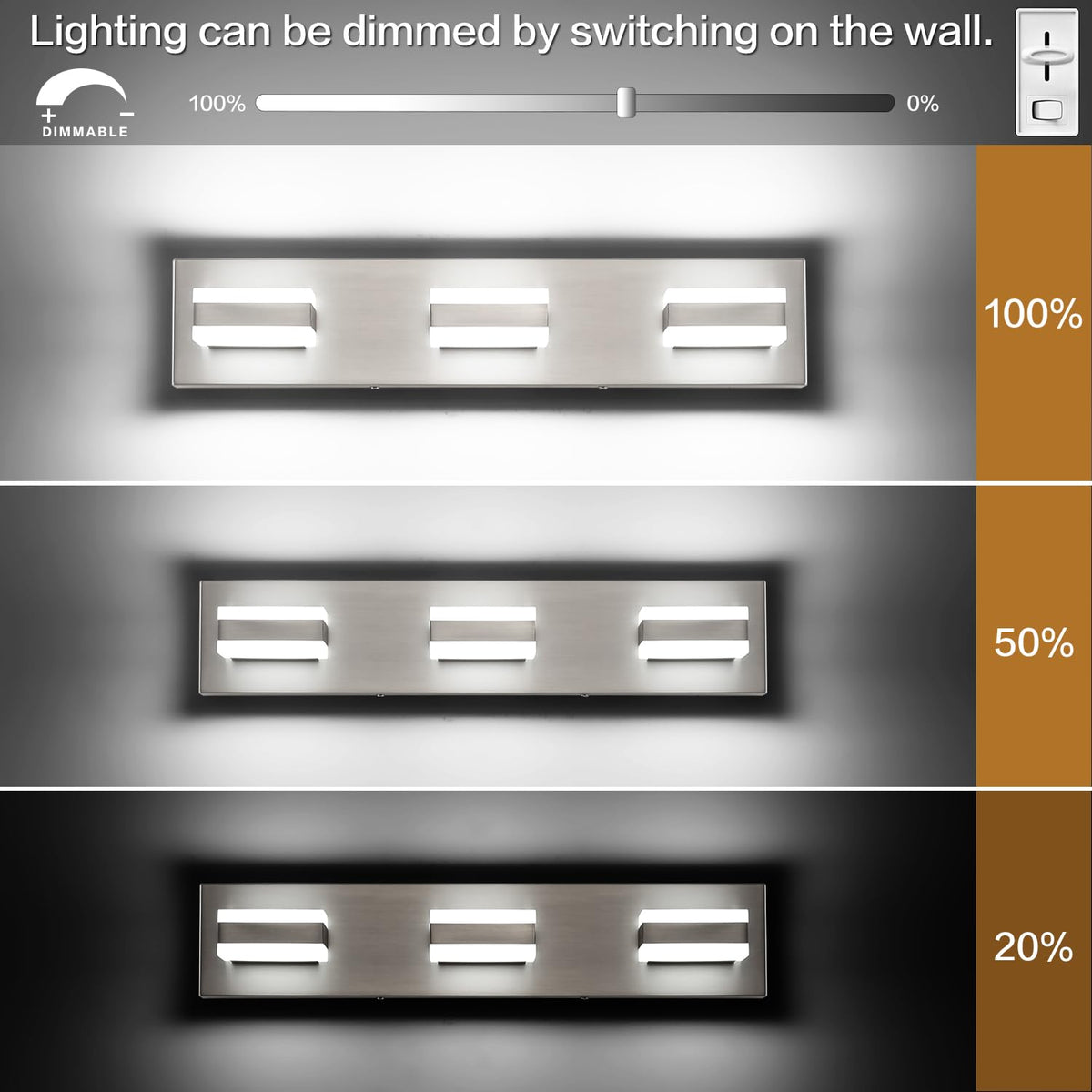 SOLFART LED vanity light in brushed nickel highlights features with easy installation.