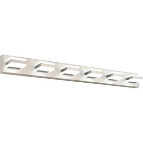 SOLFART 6-light vanity fixture over mirror in brushed nickel for bright mornings.