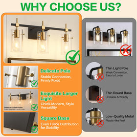 SOLFART black and brass finish vanity light adds classic style to any bath