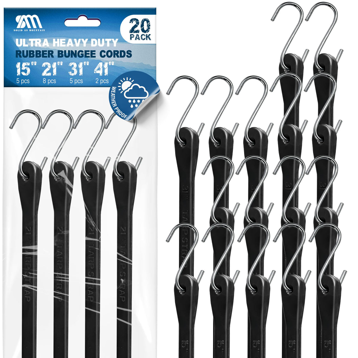 Solid As Mountain bungee cords 15in with 5-pack securing a light load.
