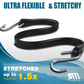 Solid As Mountain 21in bungee cords in use to secure gear on a trip.