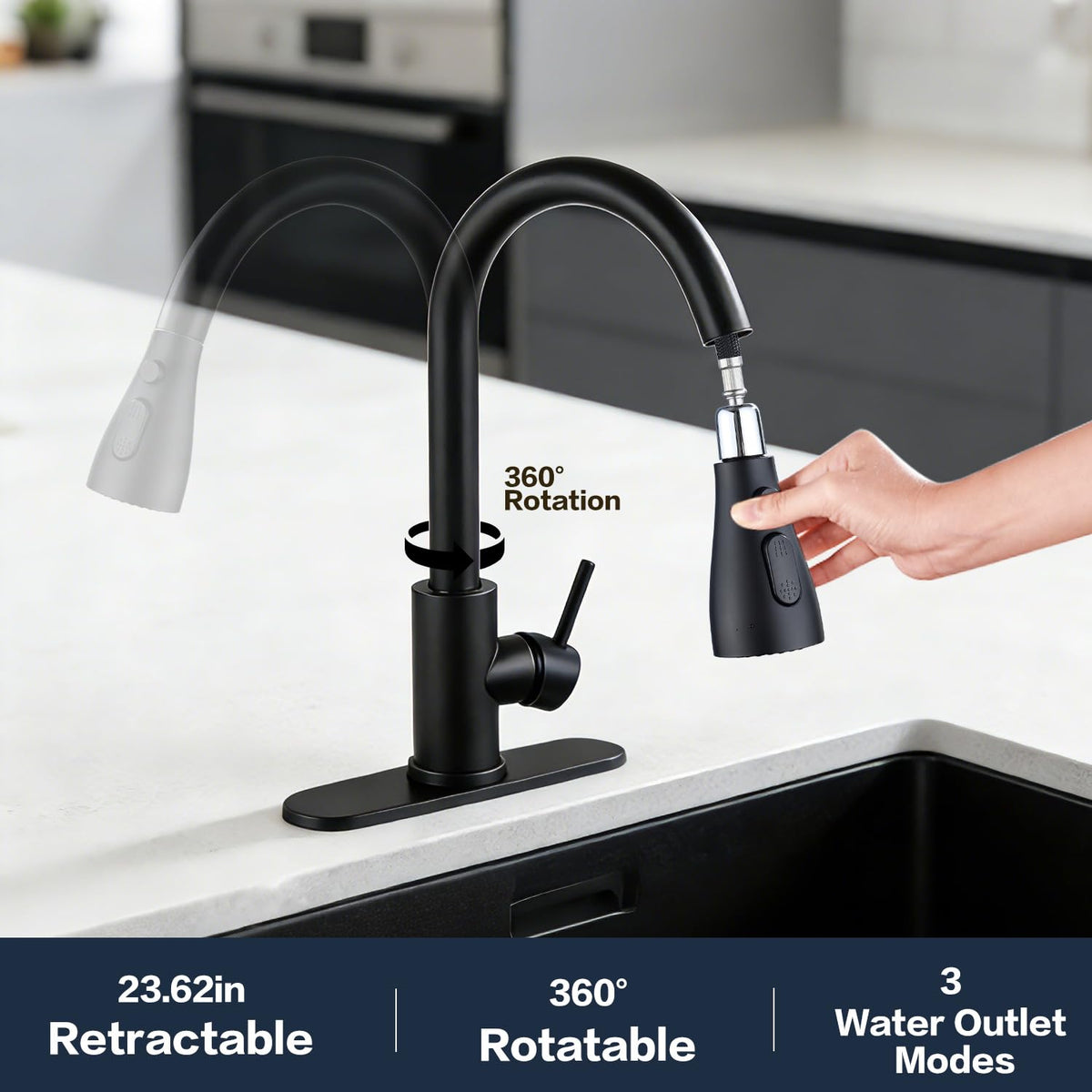 SoliForge black kitchen faucet with sleek finish for a modern look