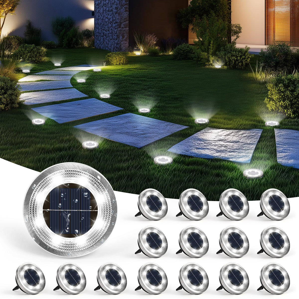 SOLPEX 16-pack solar ground lights packaging view for quick backyard lighting
