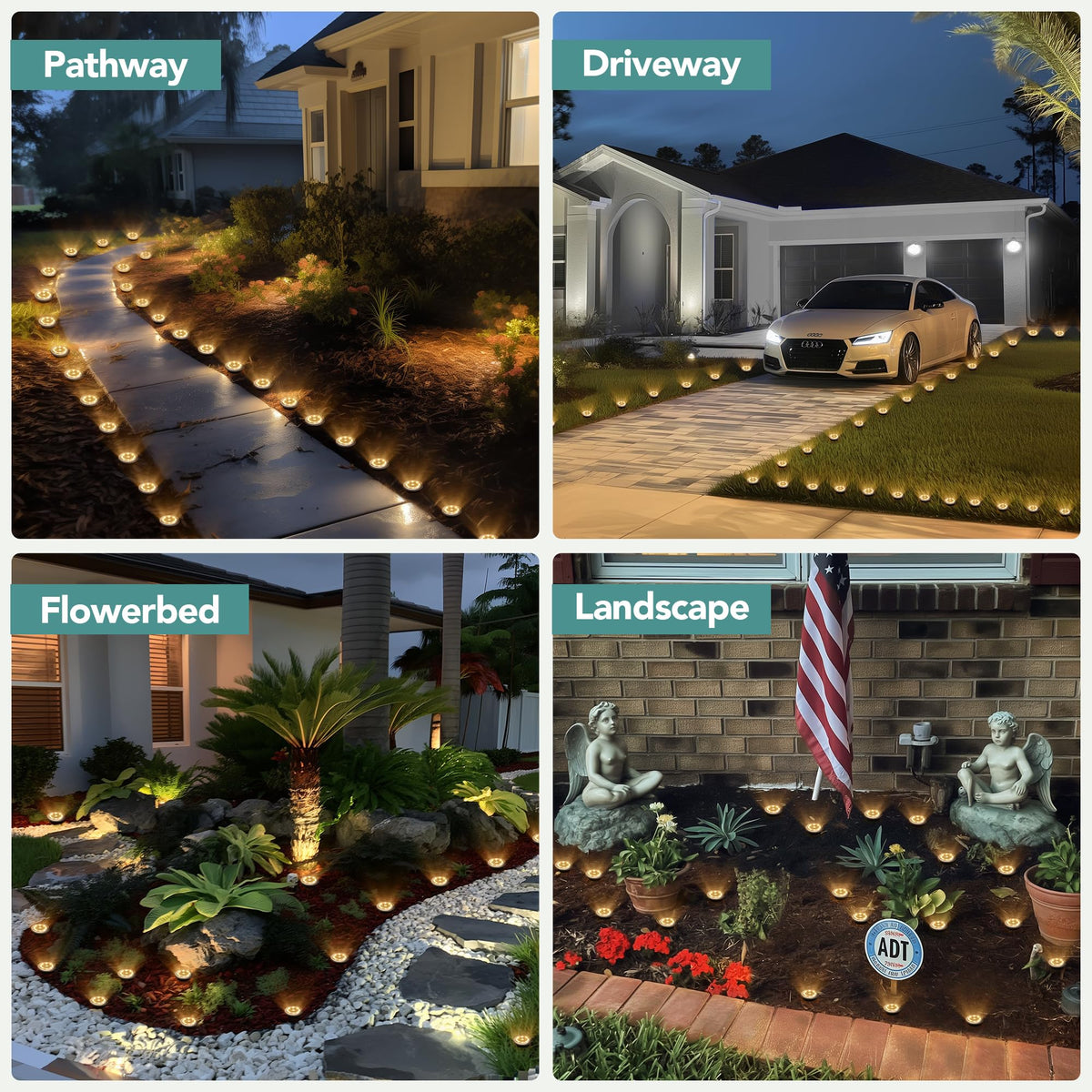 SOLPEX 20-pack solar lights marking the driveway for safe night navigation.