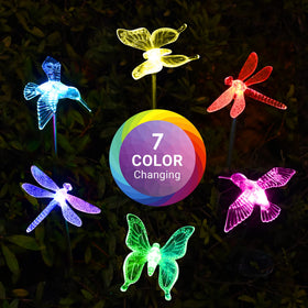 SOLPEX butterfly stake lights automatically light at night for yard ambiance.