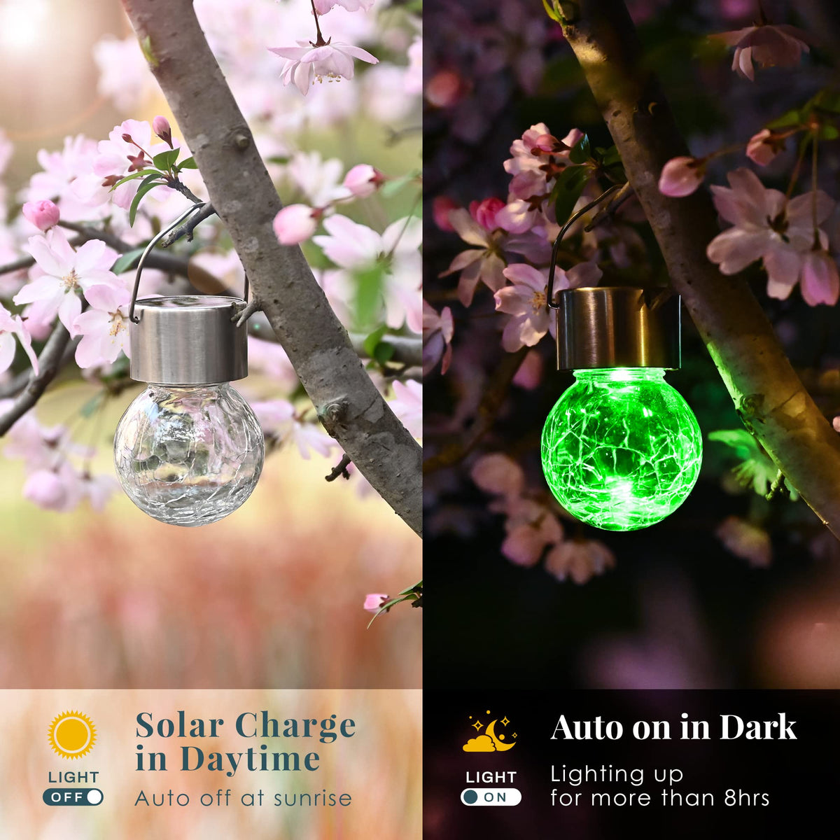 SOLPEX hanging globe lights decorate patio and lawn with color cycles.
