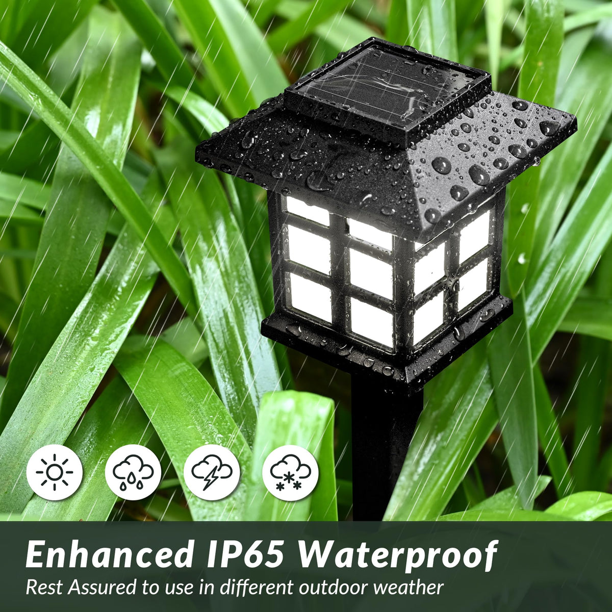 SOLPEX IP65 waterproof yard light withstands rain for reliable outdoor lighting.