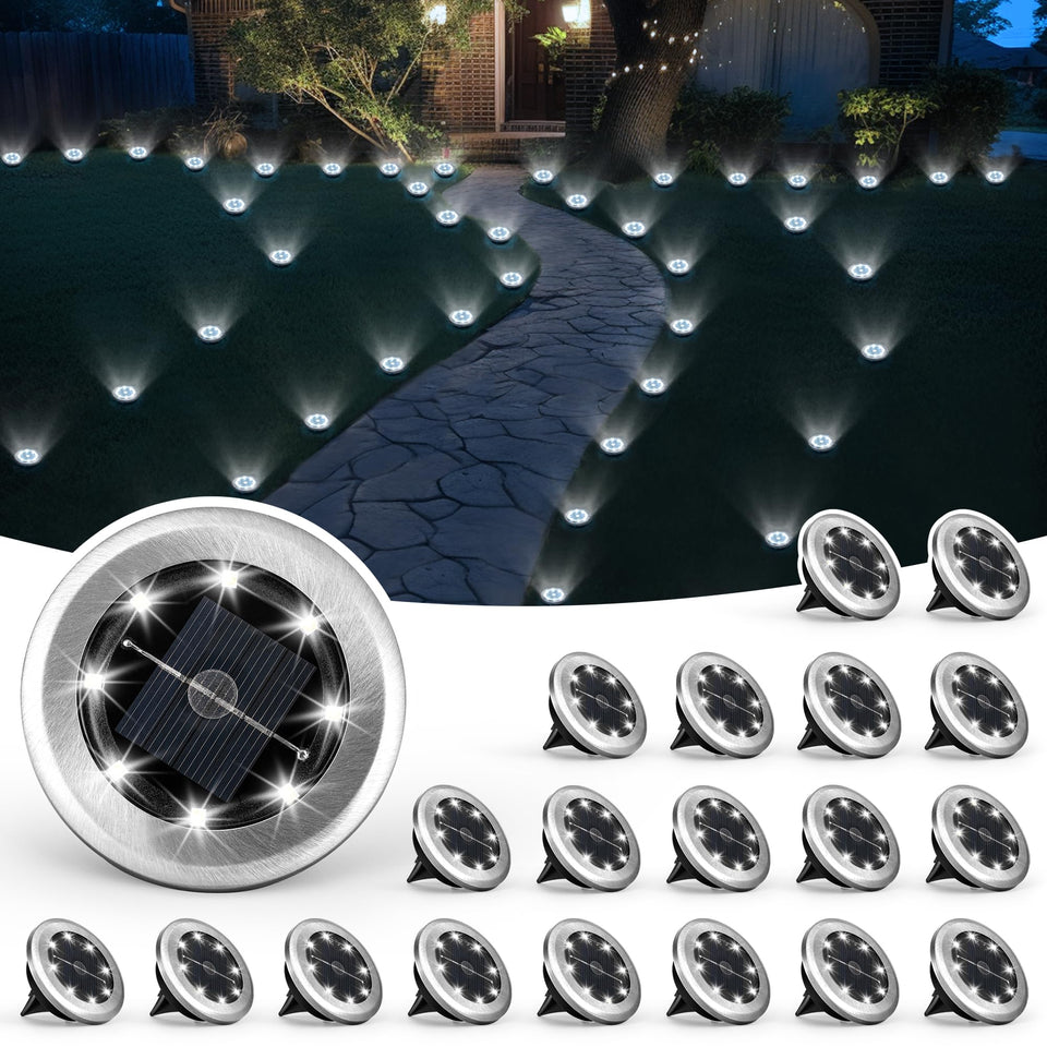 SOLPEX Mini Solar Ground Light marks garden path with a subtle glow for safer navigation at night.