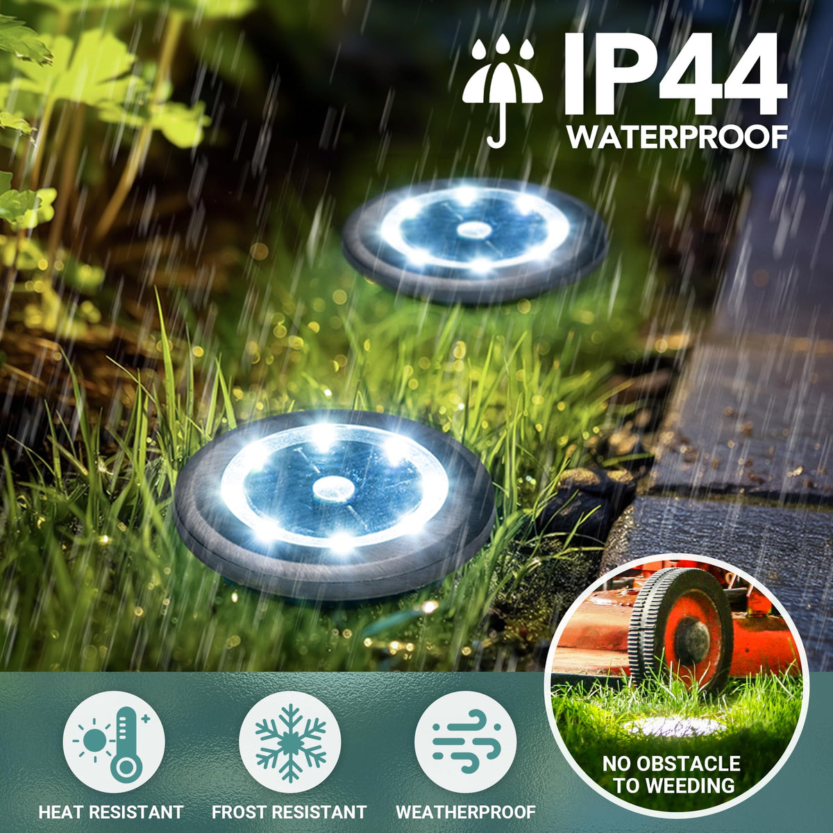 SOLPEX IP44-rated solar light withstands rain and snow for year-round use.