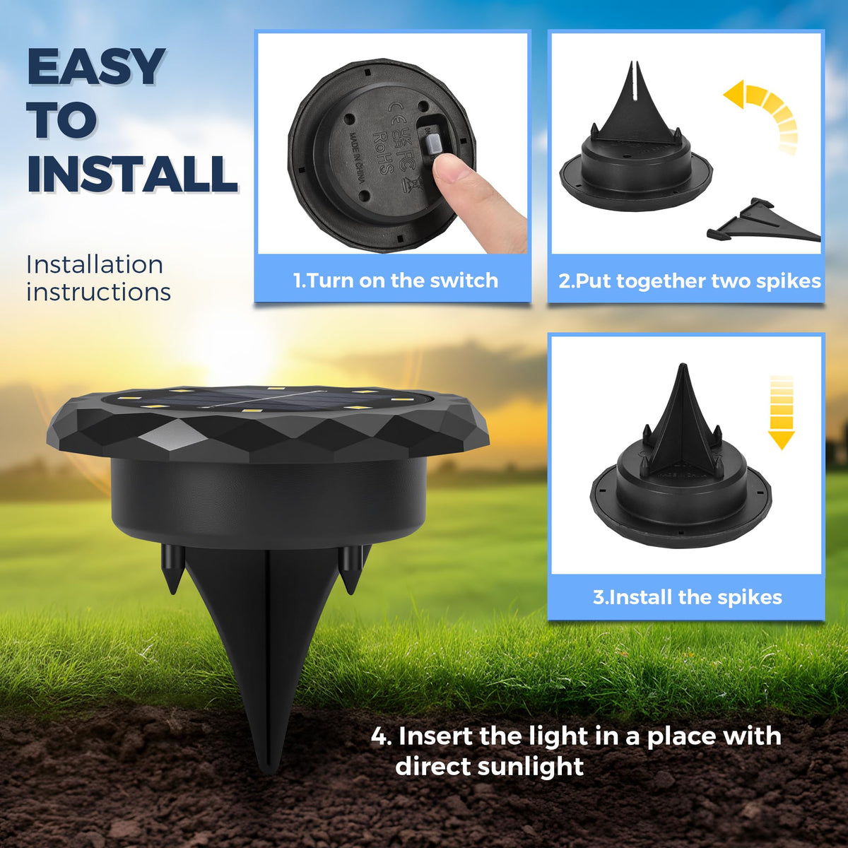 SOLPEX mini solar ground light waterproof IP44 design withstands rain and frost.