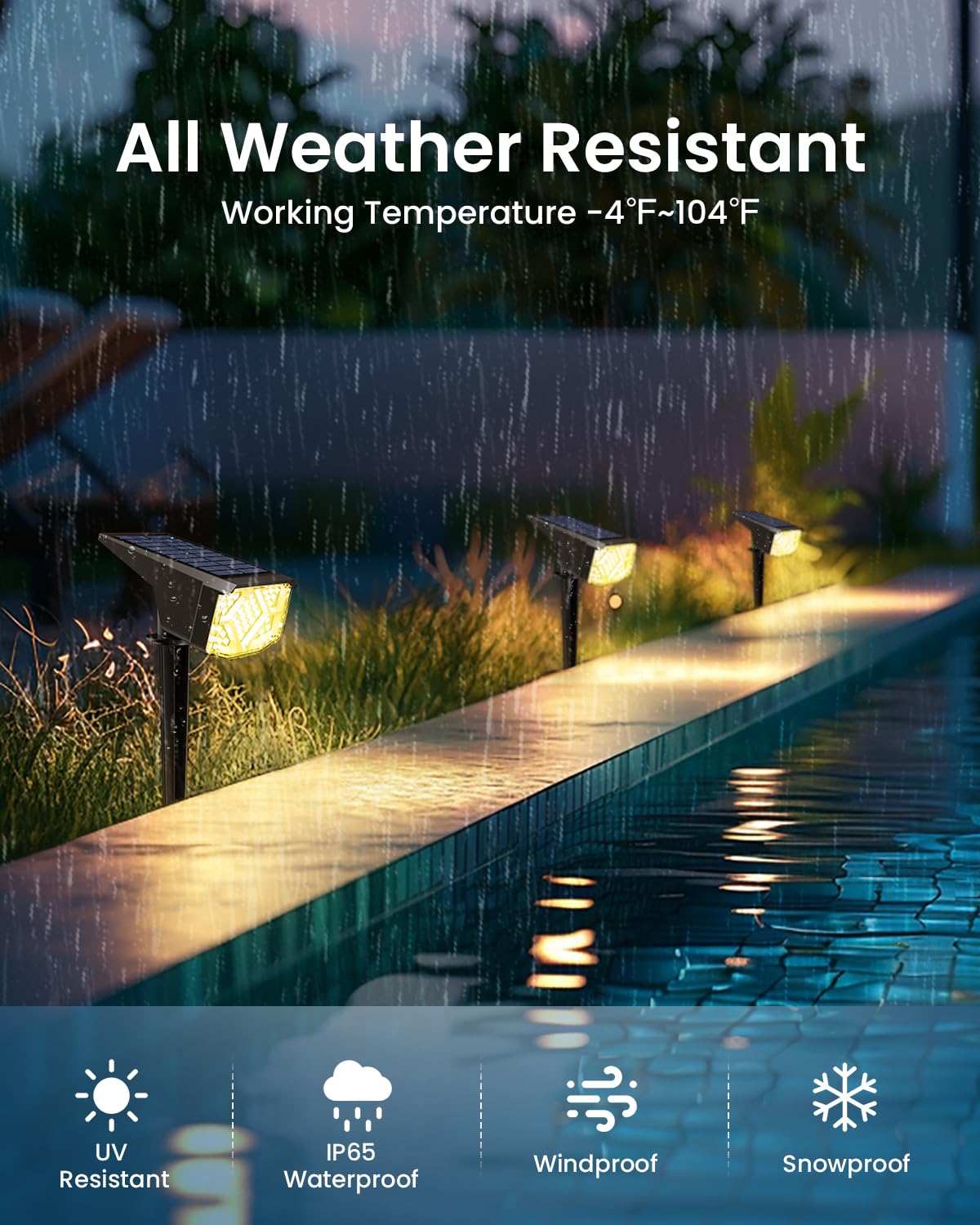 SOLPEX IP65 waterproof solar spotlight with warm white light in outdoor setting