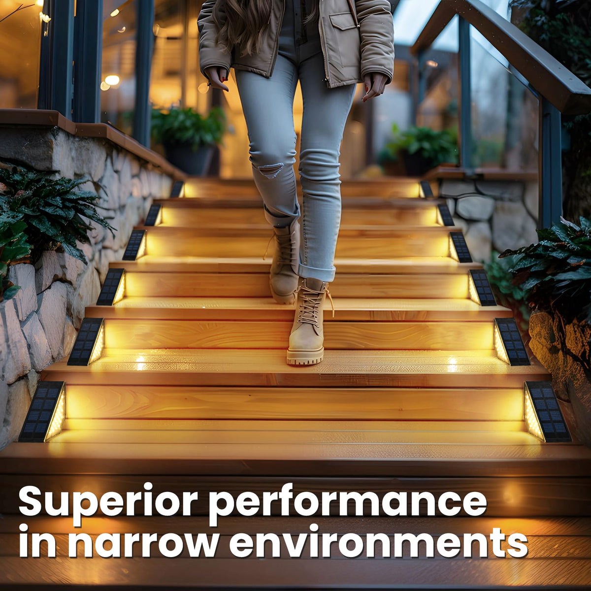 SOLPEX outdoor deck lights brighten patios and gardens after dark.
