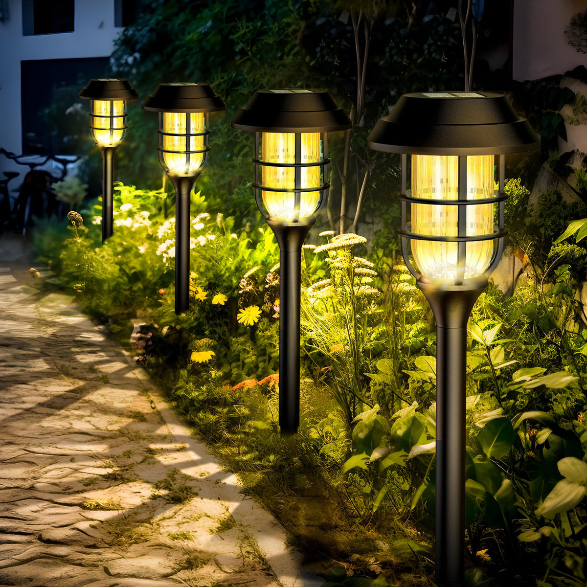 SOLPEX snowflake-pattern garden lights illuminate walkways with decorative accents