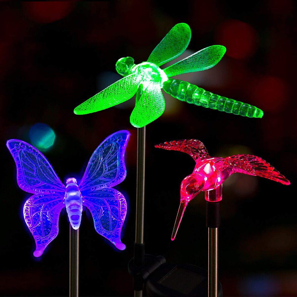 SOLPEX solar butterfly light garden stake with color cycling for outdoor decor.