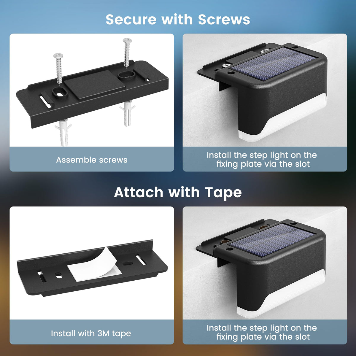 SOLPEX deck lights with mounting plate are easy to install with screws or adhesive.