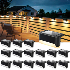SOLPEX solar deck light on outdoor stairs provides warm guidance for safer night journeys.