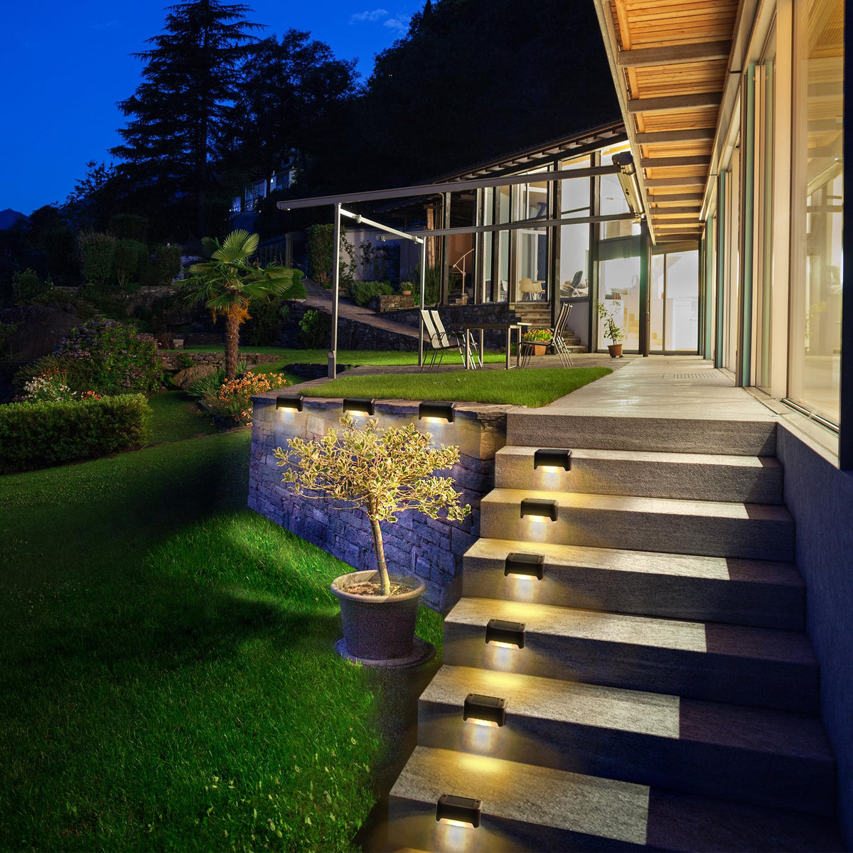 SOLPEX modern deck light offers warm ambience and modern styling.