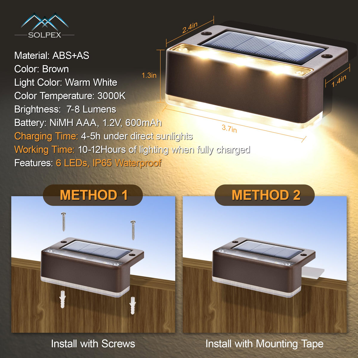 SOLPEX Solar Fence Lights six LEDs with durable battery for long use