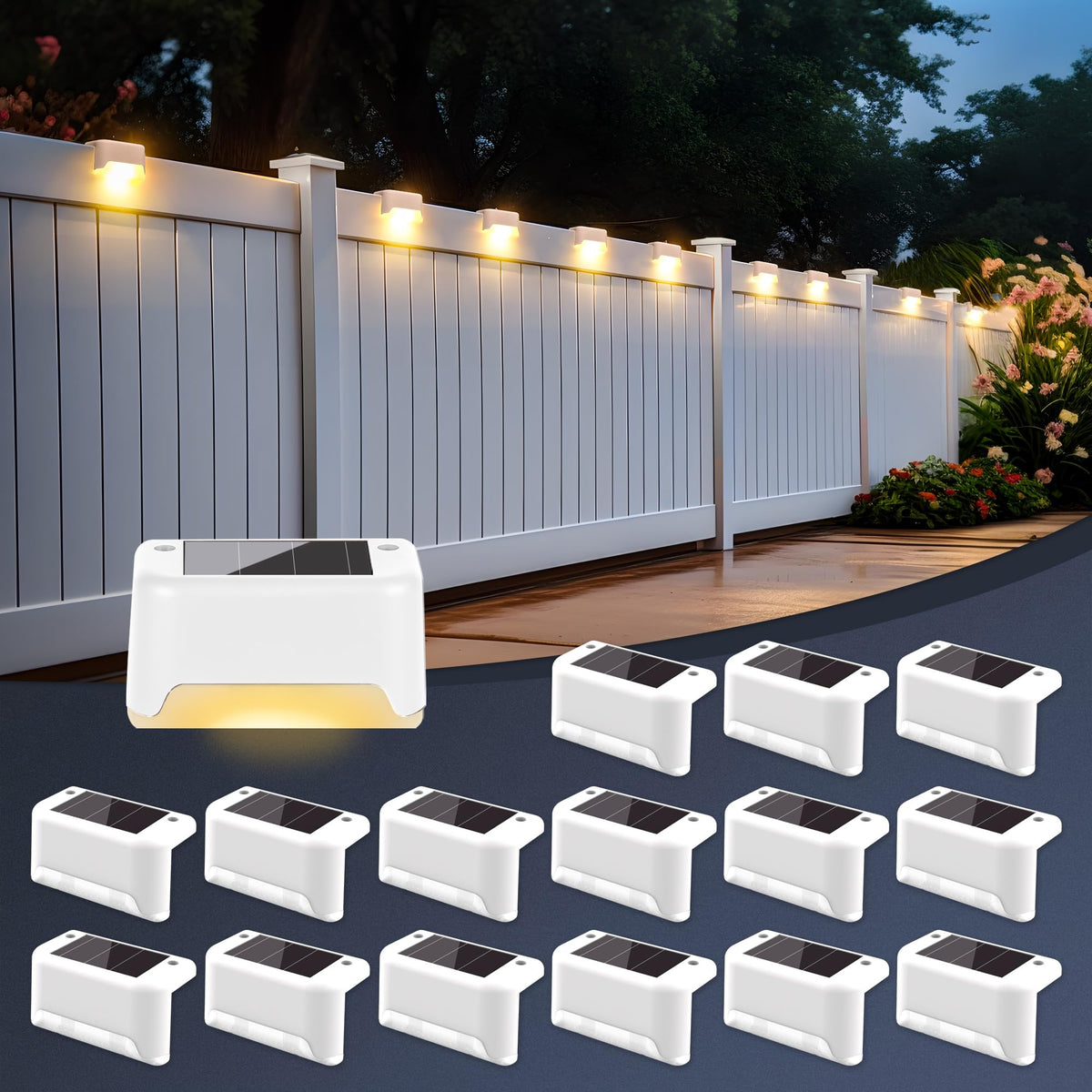 SOLPEX solar fence light lights outdoor stairs with warm white glow for safe navigation.