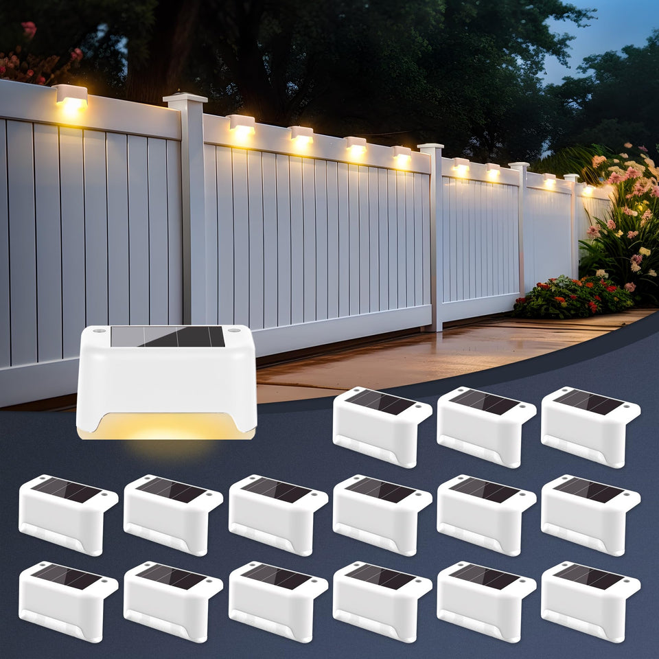 SOLPEX solar fence light lights outdoor stairs with warm white glow for safe navigation.
