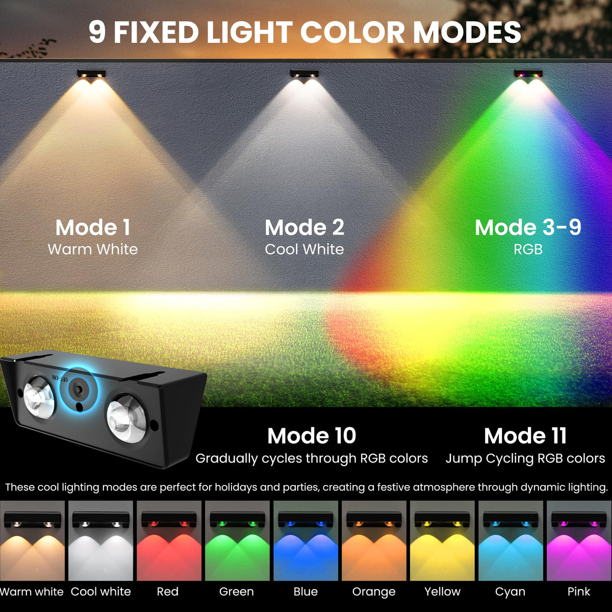 SOLPEX RGB cycle modes alternate colors for festive outdoor scenes