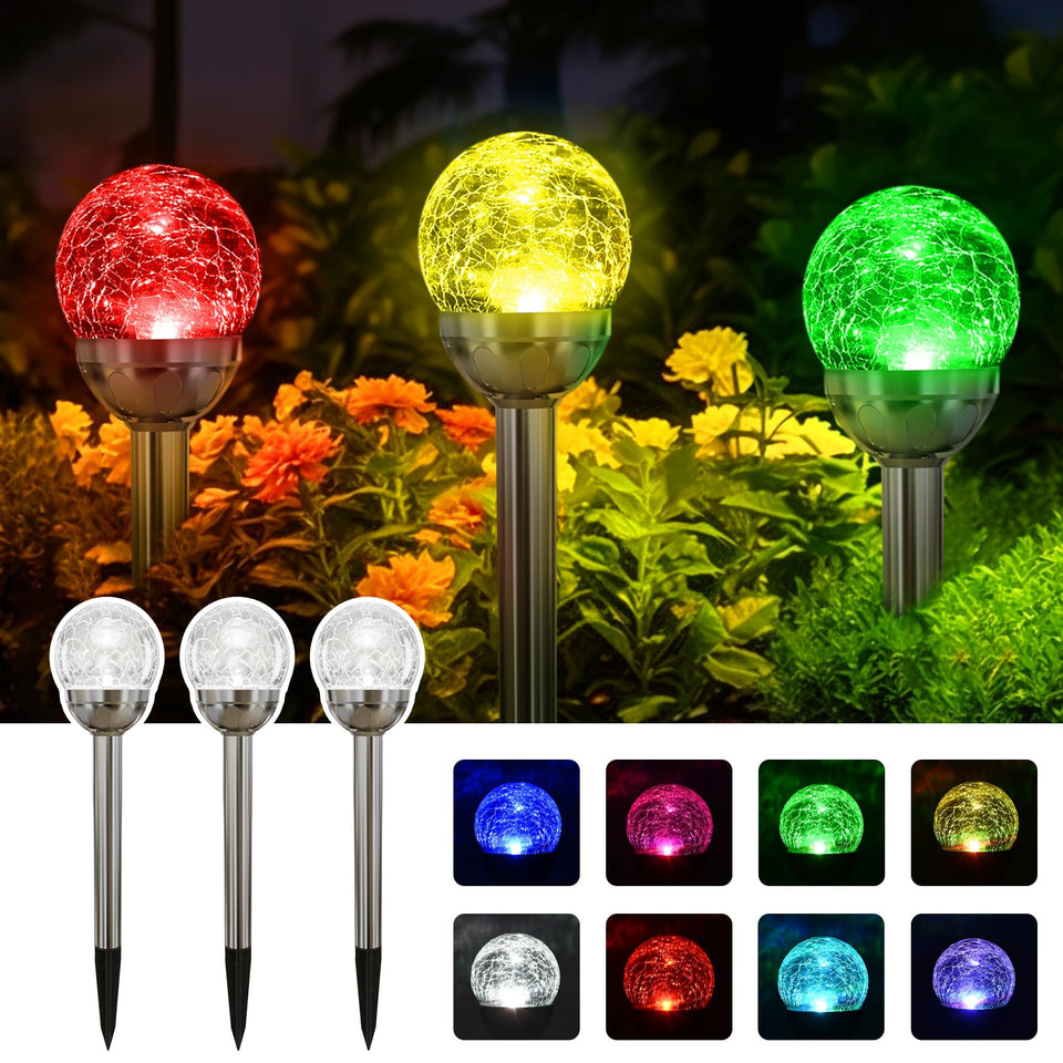 SOLPEX solar garden light in RGB mode provides vibrant color accents for your backyard