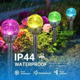 SOLPEX waterproof glass-ball stakes withstand rain and snow for year-round decoration.