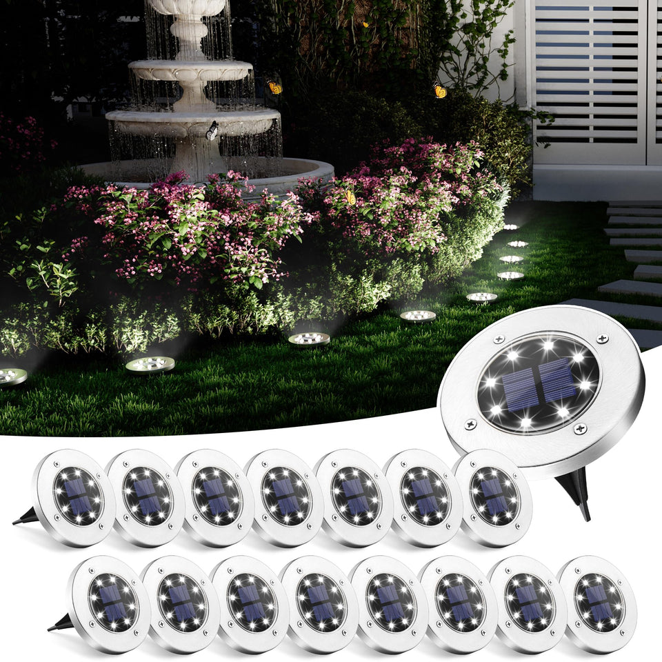 SOLPEX solar ground light with 8 LEDs illuminating a path