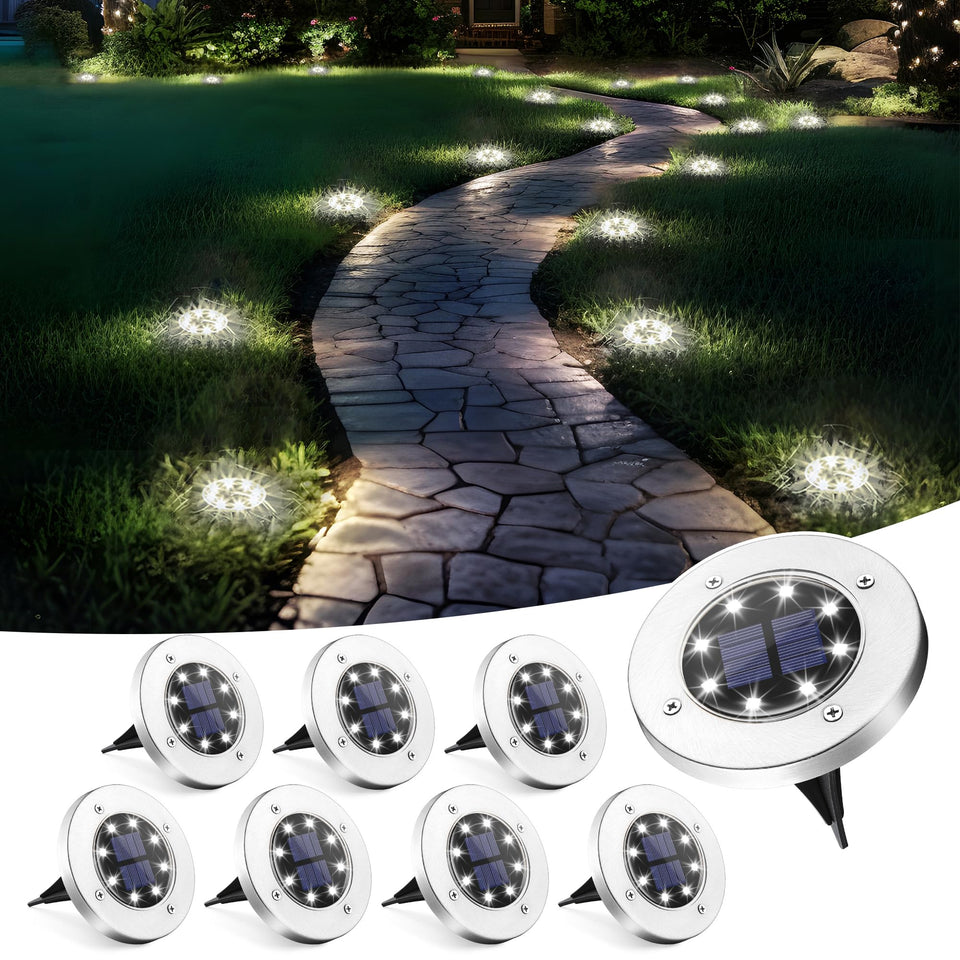 Solpex solar ground light disk for pathways provides gentle, even illumination.