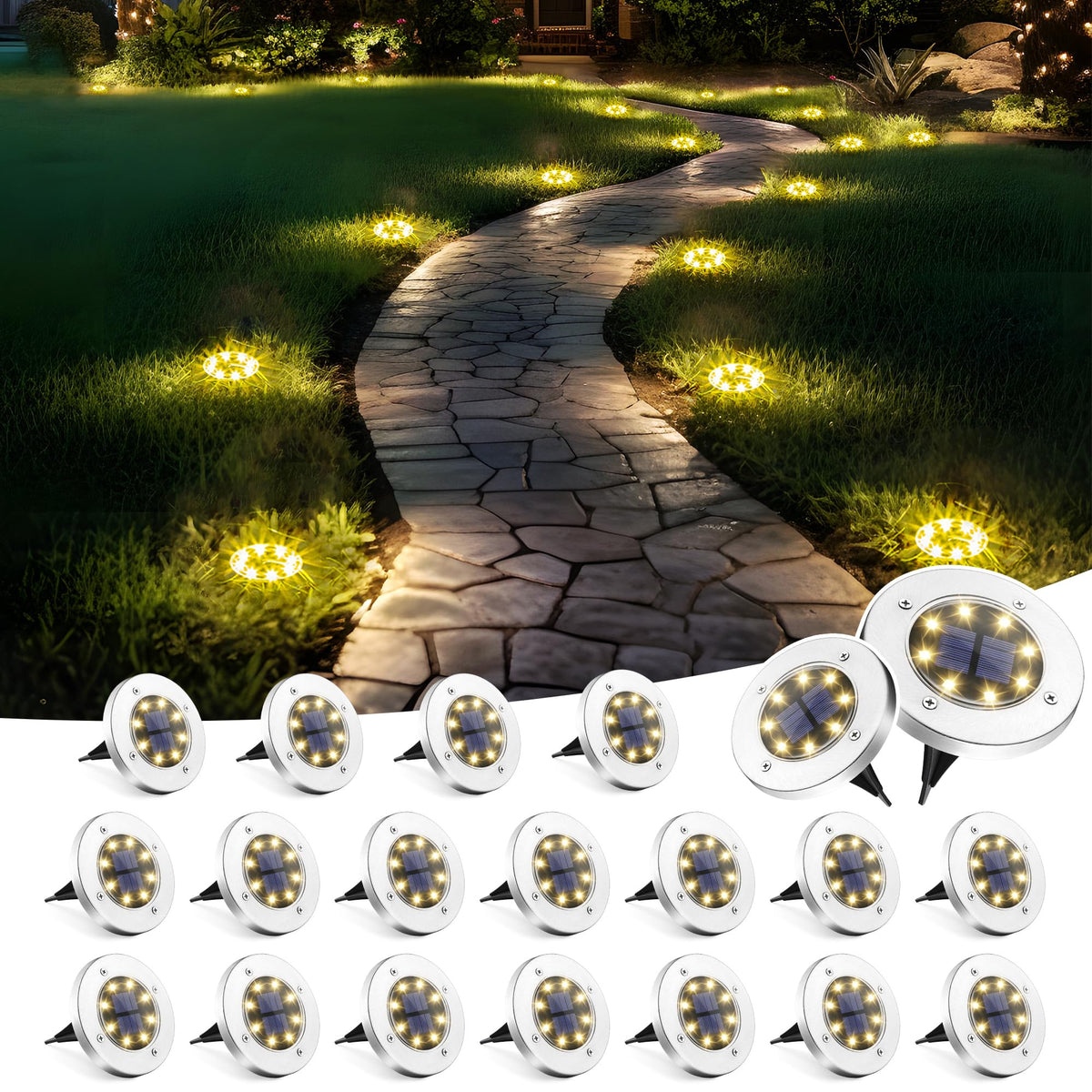 SOLPEX solar ground light disk lawn illuminates garden paths for safe navigation