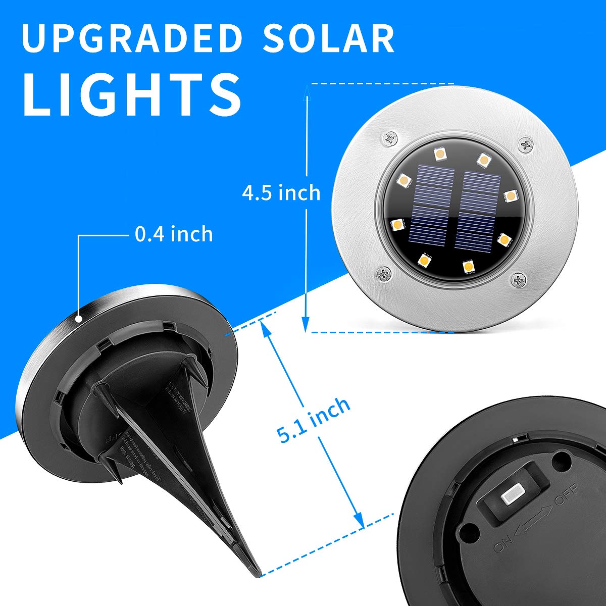 SOLPEX solar ground light disk with rustproof housing withstands outdoor use.
