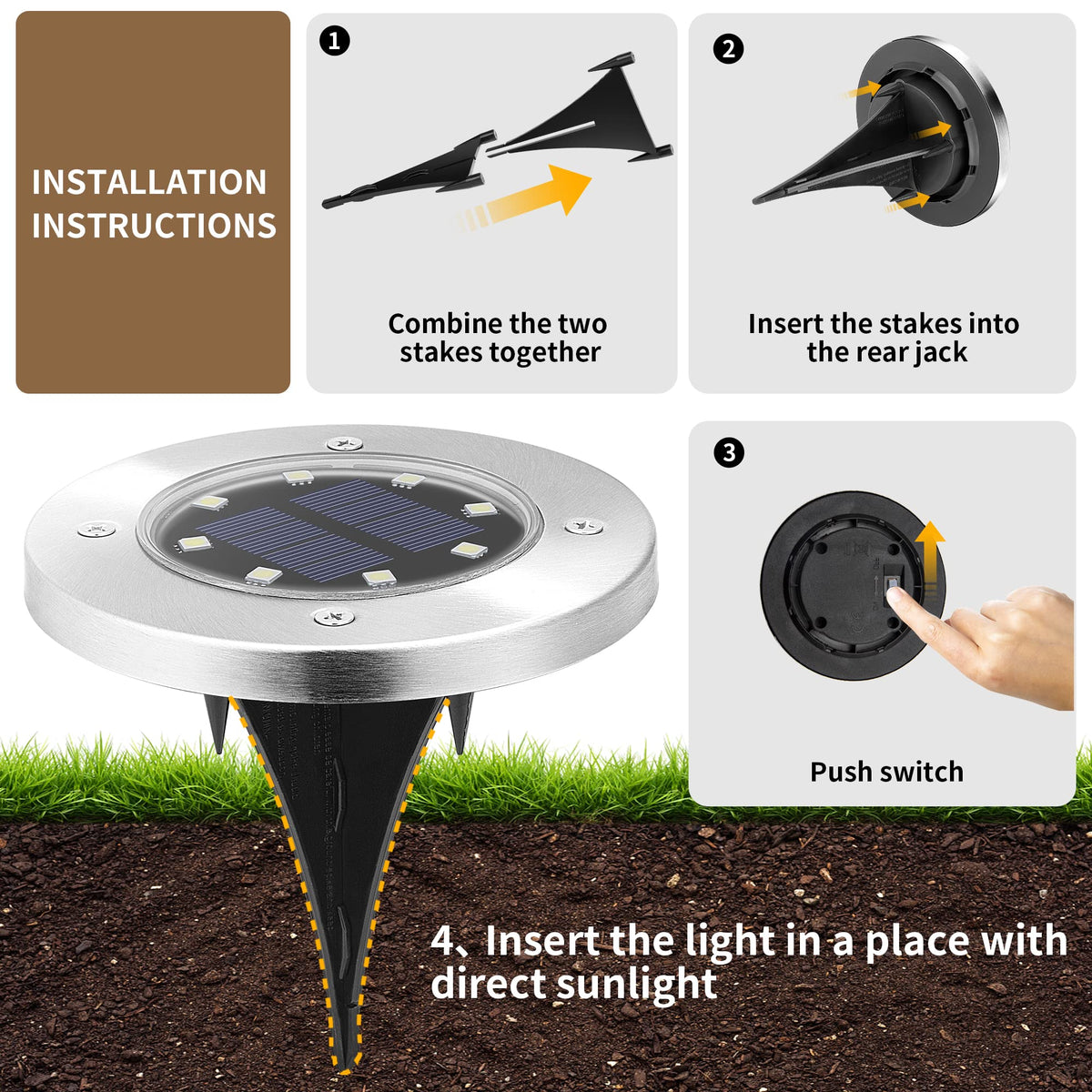 SOLPEX solar ground light disk along a walkway highlights the path.