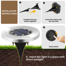 SOLPEX solar ground light disk along a walkway highlights the path.
