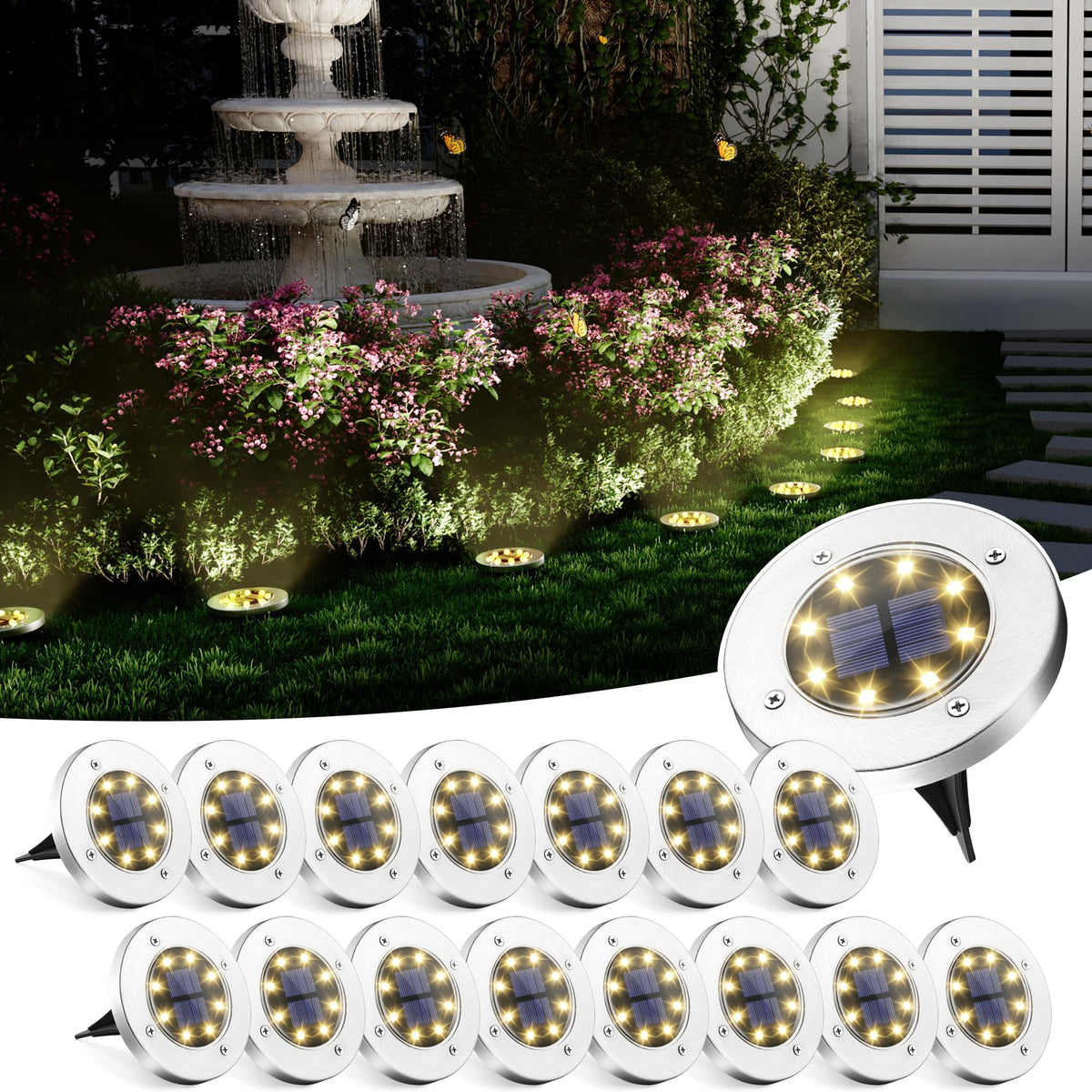SOLPEX solar ground light disk warms garden paths for clear nighttime navigation