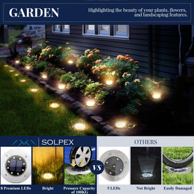 SOLPEX solar ground light disk installed flush to ground in a patio edge