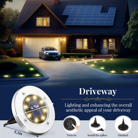 SOLPEX solar ground light disk brightening a walkway in the evening