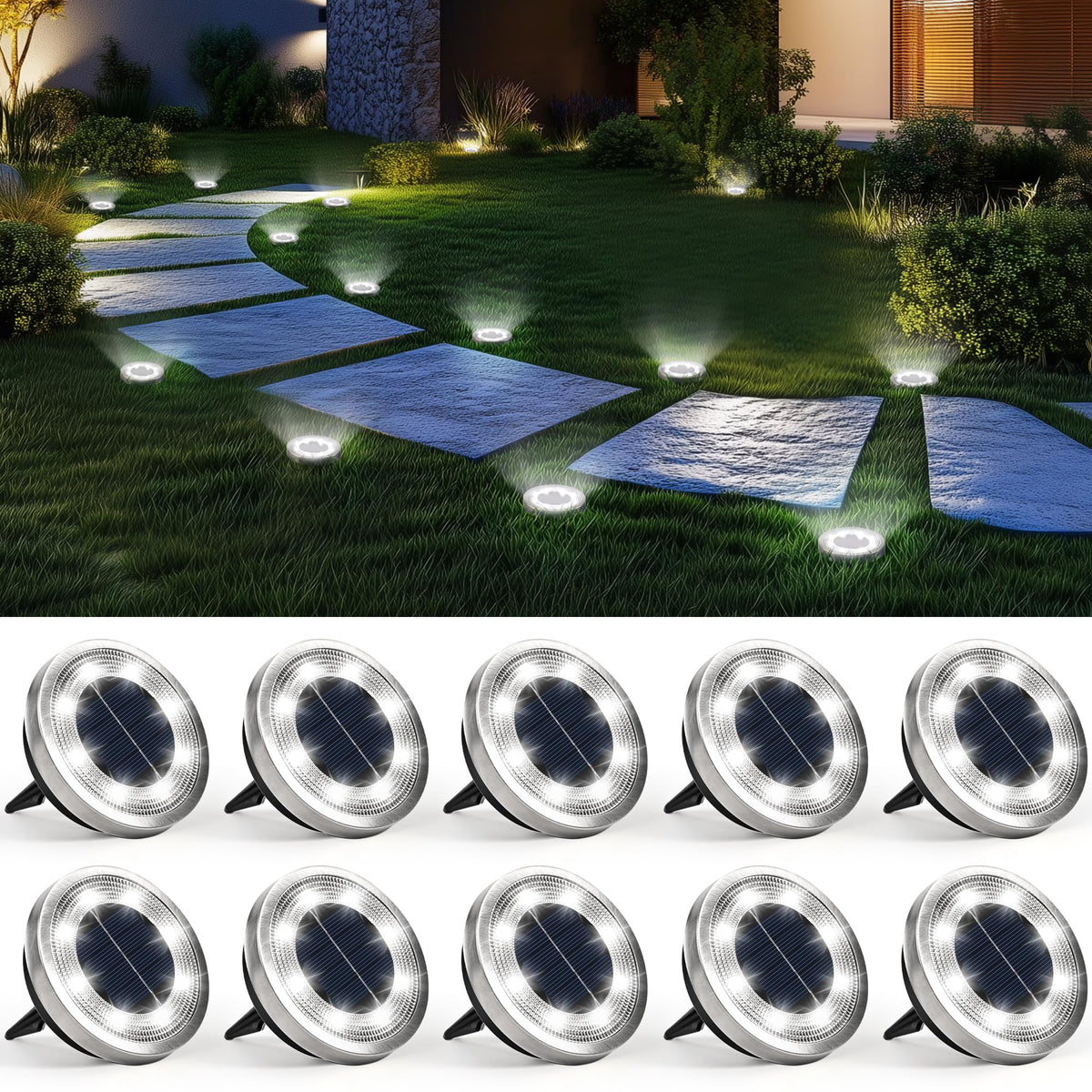 SOLPEX solar ground light illuminating a garden path for safe nighttime navigation.