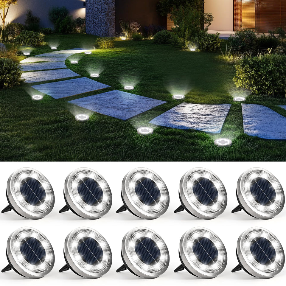SOLPEX solar ground light illuminating a garden path for safe nighttime navigation.
