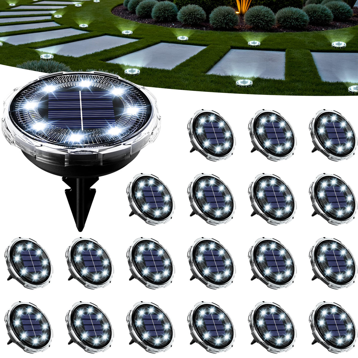 Solpex solar ground light outlines garden pathway for safer nighttime walking.