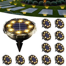 SOLPEX solar ground lights along a garden pathway for safe night visibility.