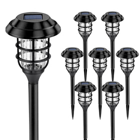 SOLPEX outdoor solar lights with snowflake pattern illuminate walkways at night