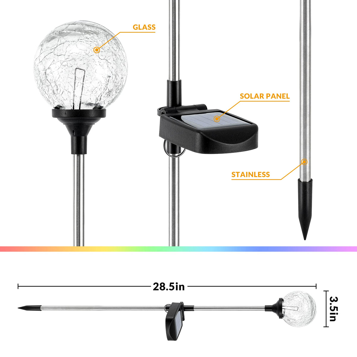 SOLPEX stainless-steel ground pile securing a globe light outdoors