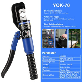 Solsop battery cable crimper handling 12-2/0 AWG for secure lug connections.