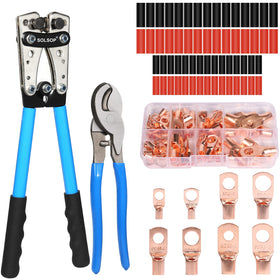 Solsop battery lug crimper tool with six dies for versatile automotive wiring.