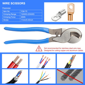 Solsop cable cutters included for copper and aluminum cables.