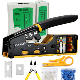 Solsop pass-through RJ45 crimp tool front view for quick terminations