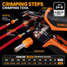 SOMELINE ferrule hex crimping tool kit shows ratchet mechanism for precise crimps.