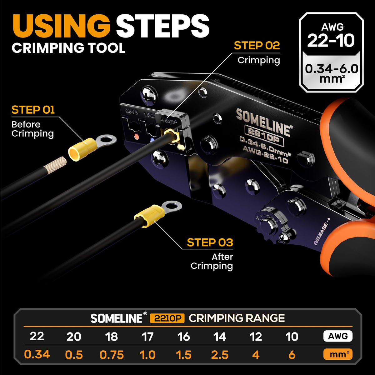 SOMELINE ratcheting mechanism closeup enables consistent crimps